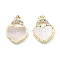 Valentine’s Day Brass Micro Pave Clear Cubic Zirconia Pendants, with Shell, Heart, Real 18K Gold Plated, 14x10x2mm, Hole: 1.4mm(KK-H462-02G)