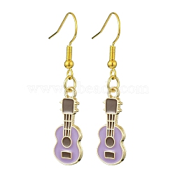 Golden Alloy Enamel Dangle Earrings, Guitar, Lilac, 43x9.5mm(EJEW-JE05653-02)