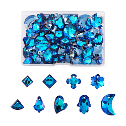 90Pcs 9 Styles Electroplated Glass Pendants, Silver Plated Bottom, Faceted, Heart & Maple Leaf & Hamsa Hand Charms, Mixed Shapes, Medium Blue, 10~20x11.5~14x3~7mm, Hole: 0.9~1.6mm, 10pcs/style(EGLA-TA0001-14)