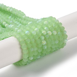 Imitation Jade Glass Beads Strands, Faceted, Frosted, Half AB Color Plated, Rondelle, Light Green, 4~4.5x3.5~4mm, Hole: 1mm, about 117~121pcs/strand, 16.61~16.73 inch(42.2~42.5cm)(X1-EGLA-A034-J4mm-MB01)