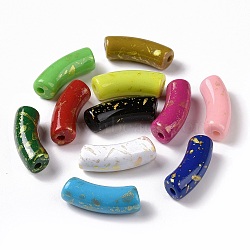 Opaque Acrylic Beads, with Glitter Powder, Curved Tube, Mixed Color, 34.5x13.5x11.5mm, Hole: 3.1mm(X-OACR-A016-05)