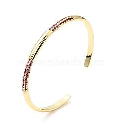 Medium Violet Red Cubic Zirconia Open Cuff Bangle, Brass Jewelry for Women, Cadmium Free & Nickel Free & Lead Free, Real 18K Gold Plated, Inner Diameter: 2-1/4 inch(5.6cm)(BJEW-J165-09G)