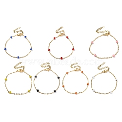 Vacuum Plating Golden 304 Stainless Steel Cable Chain Bracelet with Enamel Rondelle Beaded, Satellite Chains Bracelet, Mixed Color, 6-1/4 inch(16cm)(BJEW-G683-02G)