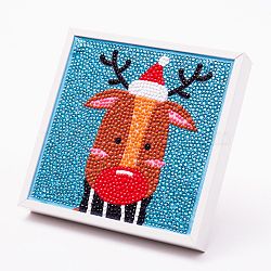 DIY Christmas Theme Diamond Painting Kits For Kids, Reindeer Pattern Photo Frame Making, with Resin Rhinestones, Pen, Tray Plate and Glue Clay, Mixed Color, 15x15x2cm(DIY-F073-11)