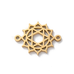 304 Stainless Steel Hollow Chakra Links, Real 18K Gold Plated and Fine Polishing, Anahata, 11.5x15x1mm, Hole: 1mm(STAS-S149-05E)