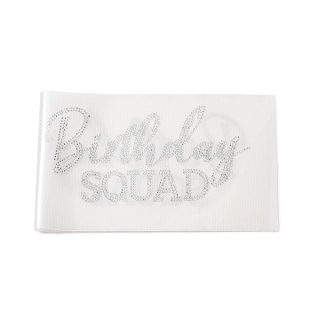 Word Birthday Squad Hotfix Rhinestone, Resin Rhinestones, with Hot Melt Adhesive Back, for Garment T-shirt Accessories, Crystal, 95x202x1mm, 2pcs/sheet