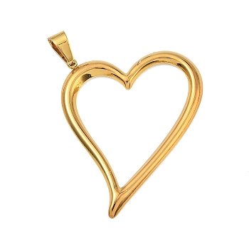 Hollow 304 Stainless Steel Pendants, Heart Charm, Ion Plating(IP), Long-Lasting Plated, Real 18K Gold Plated, 46x39x2mm, Hole: 8x4mm