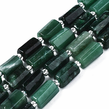 Natural Emerald Quartz Beads Strands, with Seed Beads, Faceted Column, 9~14x5~7x5~6mm, Hole: 1.2mm, about 15~17pcs/strand, 7.09 inch(18cm)