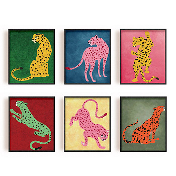 Chemical Fiber Oil Canvas Hanging Painting, Home Wall Decoration, Rectangle, Leopard, 250x200mm, 6 style, 1pc/style, 6pcs/set
