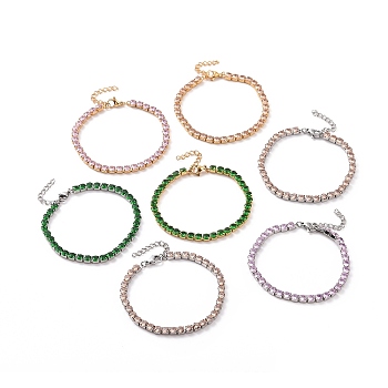 304 Stainless Steel  Rhinestones Link Chain Bracelets, Stainless Steel Color, Golden, Mixed Color, 6-3/4 inch(17cm)