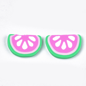 Handmade Polymer Clay Cabochons, Watermelon, Pearl Pink, 14~16x20~22x2~3mm