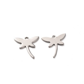 201 Stainless Steel Dragonfly Charms, Stainless Steel Color, 11.5x11.5x0.5mm, Hole: 1mm