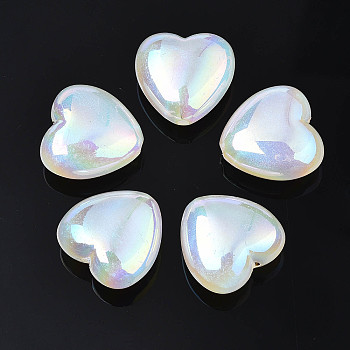 Rainbow Iridescent Plating Acrylic Beads, Glitter Beads, Heart, White, 17x17.5x8.5mm, Hole: 1.8mm