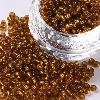 8/0 Glass Seed Beads, Silver Lined Round Hole, Round, Dark Goldenrod, 8/0, 3mm, Hole: 1mm, about 1111pcs/50g, 50g/bag, 18bags/2pounds