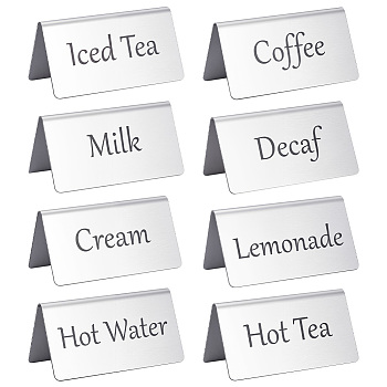 Stainless Steel Table Tent Sign, Coffee Tea Beverage Table Display, Stainless Steel Color, 76x41x37mm,  8pcs/set