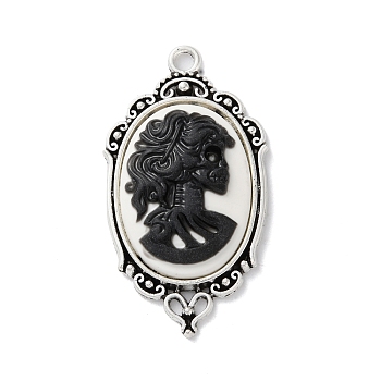 Tibetan Style Alloy Pendants, with Resin, Ovel Frame, Skull, 42x23x5.5mm, Hole: 2.5mm