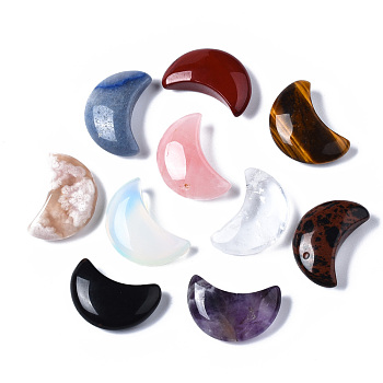 Moon Shape Natural & Synthetic Mixed Gemstone Healing Crystal Pocket Palm Stones, for Chakra Balancing, Jewelry Making, Home Decoration, 30x20.5x9.5mm