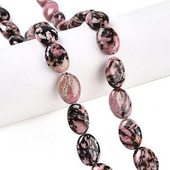 Natural Rhodonite Beads Strands, Flat Oval, 14x10x5.5mm, Hole: 1.2mm, about 28pcs/strand, 15.55''(39.5cm)