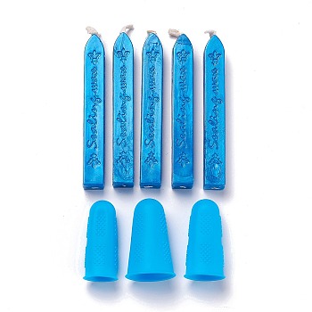 CRASPIRE Sealing Wax Sticks, For Retro Vintage Wax Seal Stamp, with Silicone Finger Protector, Dodger Blue, 90x12x11.5mm