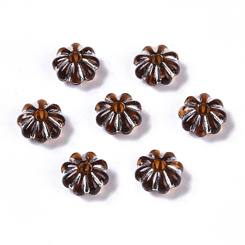 Acrylic Beads, Silver Metal Enlaced, Flower, Coconut Brown, 6.5x6.5x3.5mm, Hole: 1.6mm, about 6250pcs/500g