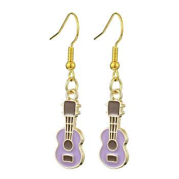 Golden Alloy Enamel Dangle Earrings, Guitar, Lilac, 43x9.5mm