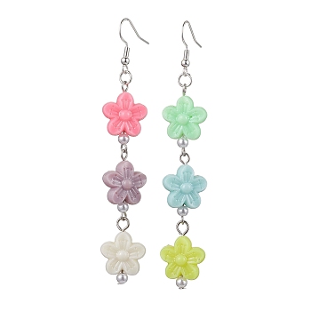 Acrylic Dangle Earrings, with 304 Stainless Steel Earring Hooks, Flower, Stainless Steel Color, 88.5x15.5mm