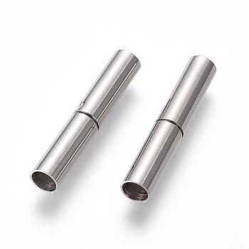 304 Stainless Steel Bayonet Clasps, Column, Stainless Steel Color, 18x4mm, Hole: 3mm