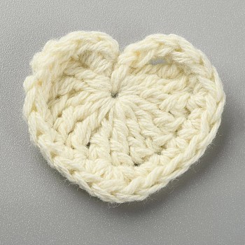 Heart Handmade Crochet Cotton Ornament Accessories, for DIY Sewing Craft Decoration, Floral White, 29~34x35~38x3~3.5mm