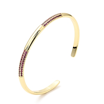 Medium Violet Red Cubic Zirconia Open Cuff Bangle, Brass Jewelry for Women, Cadmium Free & Nickel Free & Lead Free, Real 18K Gold Plated, Inner Diameter: 2-1/4 inch(5.6cm)