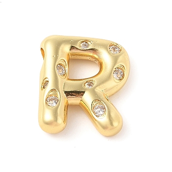 Brass Micro Pave Clear Cubic Zirconia Pendant, Letter A~Z, Letter R, 22x19x6mm, Hole: 4mm