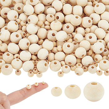 3000Pcs 3 Styles Unfinished Wood Beads, Round Wooden Loose Beads Spacer Beads for Craft Making, Macrame Beads, Moccasin, 4~8mm, Hole: 0.5~1mm, 1000pcs/style