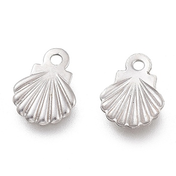 304 Stainless Steel Charms, Laser Cut, Scallop Shell Shape, Stainless Steel Color, 7.5x5.5x0.5mm, Hole: 1mm