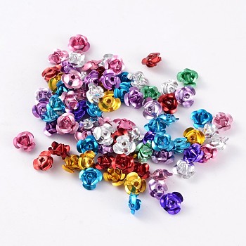 Aluminum Rose Flower, Tiny Metal Beads, Mixed Color, 9x5mm, Hole: 1mm, about 920~950pcs/bag