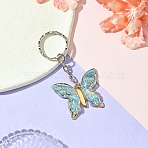Acrylic Keychain, with Iron Findings, Butterfly, Deep Sky Blue, 7.3cm(KEYC-YW00064-03)