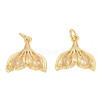 Brass Clear Cubic Zirconia Pendants, Fishtail Charms, Cadmium Free & Lead Free, Rack Plating, Long-Lasting Plated, Real 18K Gold Plated, 15x16x5mm, Hole: 3.5mm(KK-B186-02G)