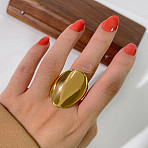 Oval 304 Stainless Steel Finger Rings for Women, Golden, 30.5mm, US Size 7 3/4(17.9mm)(RJEW-G367-01G)