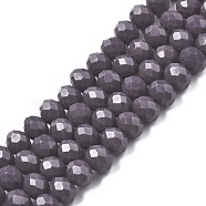 Opaque Solid Color Glass Beads Strands, Faceted, Rondelle, Medium Purple, 8x6mm, Hole: 1mm, about 65~68pcs/strand, 15.7~16.1 inch(40~41cm)(EGLA-A034-P8mm-D24)