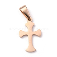 304 Stainless Steel Pendants, Cross, Rose Gold, 19.5x12x1.2mm, Hole: 3.5x7mm(STAS-Z018-13RG)