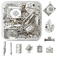 DIY Teachers' Day Theme Jewelry Making Finding Kit, Including 54Pcs 9 Styles Tibetan Style Alloy Pendants & Links Connectors & Pendant Settings, Book & Diploma & Terrestrial Globe, Antique Silver, 13~32x4.5~22x1~6.5mm, Hole: 1.5~2.5mm, 6Pcs/style(FIND-FS0001-48)