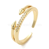 Brass Micro Pave Cubic Zirconia Rings for Women, Long-Lasting Plated, Arrow, Golden, Adjustable(RJEW-E295-41G)
