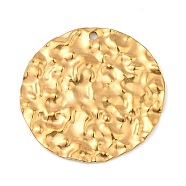304 Stainless Steel Pendants, Hammered, Flat Round Charm, Golden, 35x37x1.5mm, Hole: 1.5mm(STAS-K260-05G)