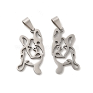 201 Stainless Steel Pendants, Dog Outline Charms, Stainless Steel Color, 24.5x13.5x1.5mm, Hole: 6.5x3mm(STAS-K251-037P)