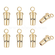 8Pcs Brass Pendants, with Jump Rings, Long-Lasting Plated, Coffee Cup with Word Coffee, Real 18K Gold Plated, 15x7.5mm, Hole: 3mm(KK-CA0003-60)
