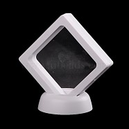 Plastic Frame Stands, with Transparent Membrane, For Ring, Pendant, Bracelet Jewelry Display, Rhombus, White, 9x9x5.5cm(X-ODIS-N010-02B)