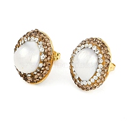 Rack Plating Oval Brass With Rhinestone & Natural Pearl Handmade Indonesia Stud Earrings, Long-Lasting Plated, Golden, Camel, 21x15.5mm(EJEW-U010-02B-G)