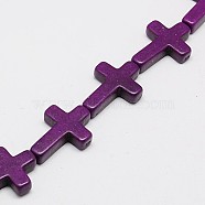 Synthetic Turquoise Beads Strands, Dyed, Cross, Purple, 20x15x4mm, Hole: 1mm, about 20pcs/strand, 15.5 inch(X-TURQ-G112-15x20mm-02)