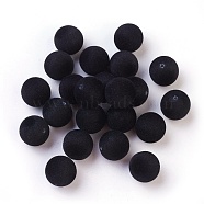 Flocky Acrylic Beads, Half Drilled, Round, Black, 16mm, Hole: 1.6mm(X-OACR-I001-16mm-L06)