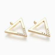 Brass Micro Pave Cubic Zirconia Charms, Triangle, Nickel Free, Real 18K Gold Plated, 12.5x12x1.5mm, Hole: 1mm(ZIRC-Q014-044G)