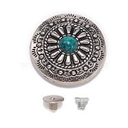 Alloy Buttons, with Imitation Synthetic Turquoise & Iron Screw, Flower, Antique Silver, 25x8mm(BUTT-WH0027-06)