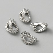 Brass Micro Pave Clear Cubic Zirconia Twister Clasp, Teardrop, Platinum, 13.5x9.5x8mm, Hole: 1mm(FIND-WH0120-51P)